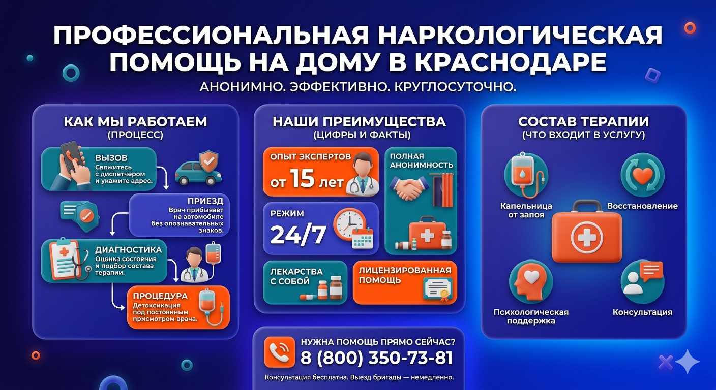 Инфографика о принципах лечения алкоголизма на дому в Безенчуке: этапы вызова нарколога, преимущества анонимной детоксикации и состав медицинской помощи.